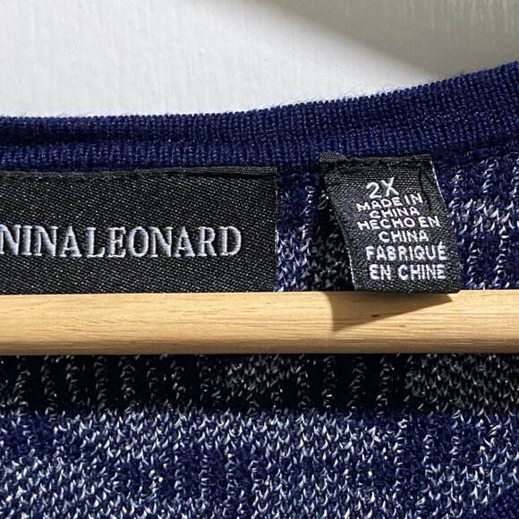 (7) - Nina Leonard Leopard Print Silver Metallic Knit Crewneck Sweater 2X - Picture 7 of 9